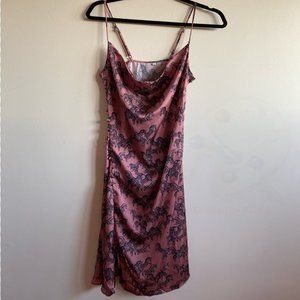 Satin Zebra Print Split Thigh Cami Dress